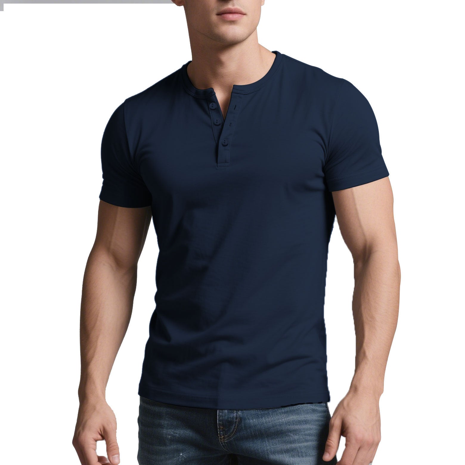 Herren nan kurzes Henley-Shirt mit dezenter Knopfleiste und figurbetontem Schnitt R&B