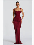 Damen Elegantes Maxikleid mit tiefem V-Ausschnitt und seitlichem Schlitz EB