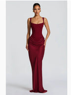 Damen Elegantes Maxikleid mit tiefem V-Ausschnitt und seitlichem Schlitz EB