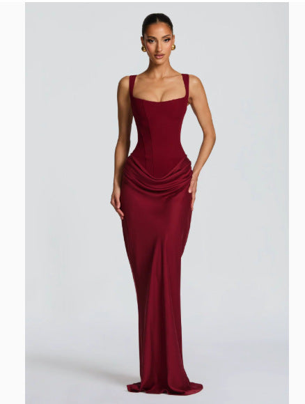 Damen Elegantes Maxikleid mit tiefem V-Ausschnitt und seitlichem Schlitz EB