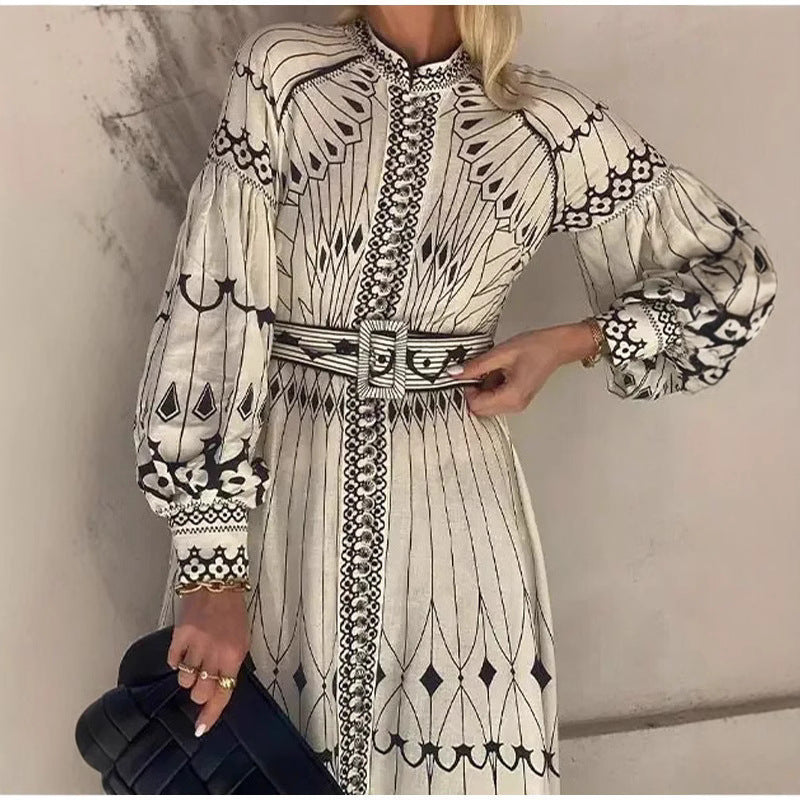 Damen Elegantes Hemdkleid mit grafischem Muster und schwingenden Ärmeln R&B