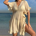 Damen luftiges Strandkleid mit Rüschendetails und vorteilhafter Schärpe R&B