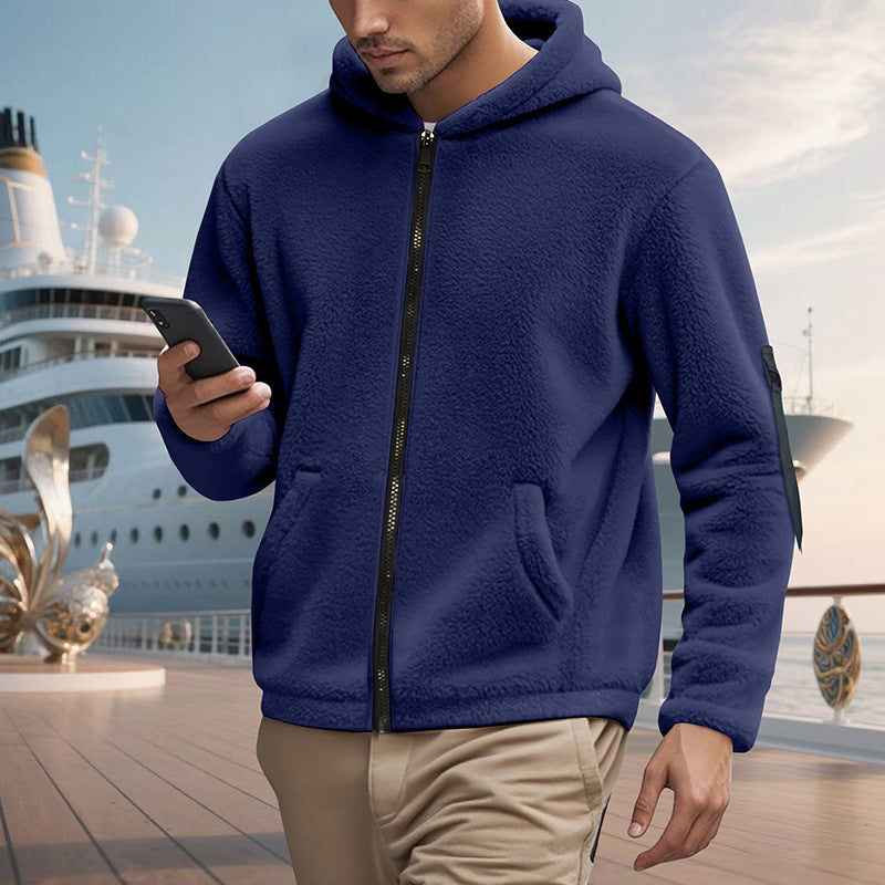 Herren kuscheliger Fleece-Hoodie mit glänzendem Reißverschluss und praktischen Taschen R&B