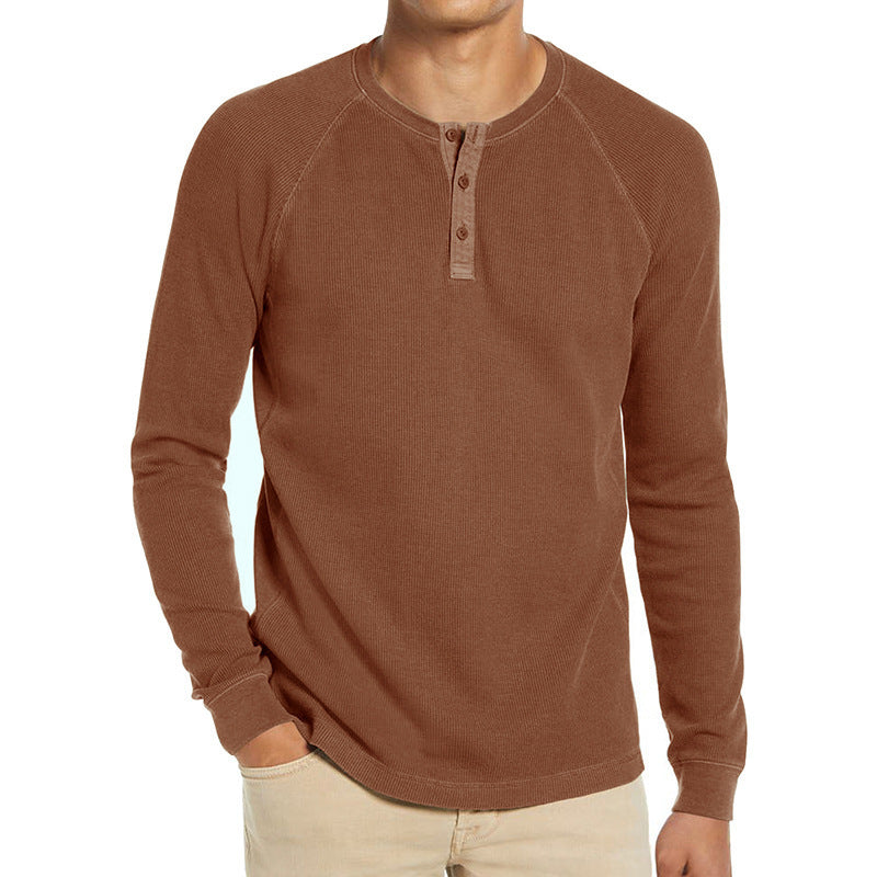 Herren Langarm-Henley-Shirt aus atmungsaktivem Baumwollmix mit Knopfleiste R&B
