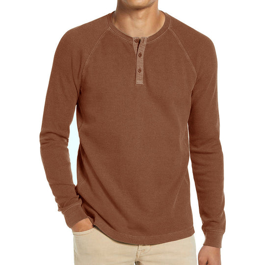 Herren Langarm-Henley-Shirt aus atmungsaktivem Baumwollmix mit Knopfleiste R&B