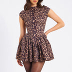 Damen verspieltes und figurbetontes Mini-Kleid mit Leopardenmuster R&B