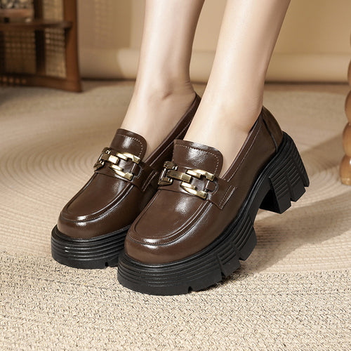 Damen Chunky Loafers mit luxuriösem Goldschmuckdetail und rutschfester Sohle R&B