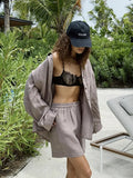 Damen lässige Leinenbluse und Shorts Set R&B