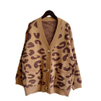 Damen grob gestrickte Cardigan mit tierischem Leopardenmuster und Knopfdetails R&B