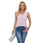 Damen ärmelloses Blusenshirt mit Knopfdetails und romantischem Lochmuster R&B