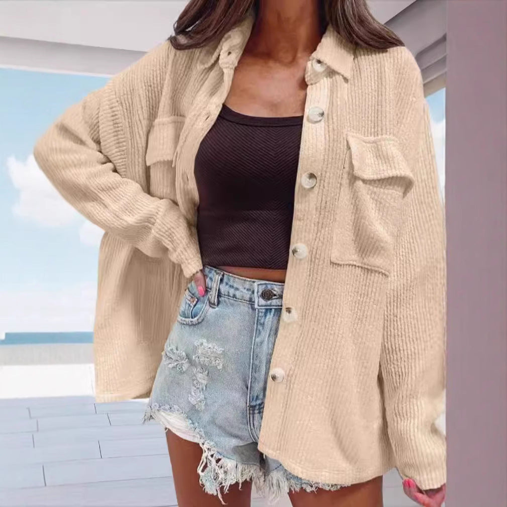 Damen lässige oversized Hemdbluse mit strukturiertem Design und praktischen Taschen R&B