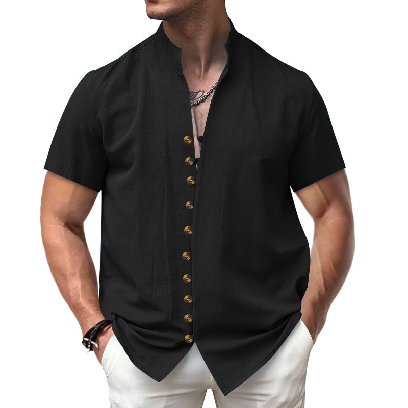 Herren elegant geschnittenes Kurzarmhemd mit Stehkragen R&B