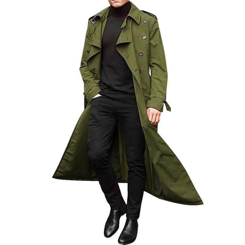 Herren eleganter Trenchcoat mit tiefem Revers und verdeckten Knöpfen R&B
