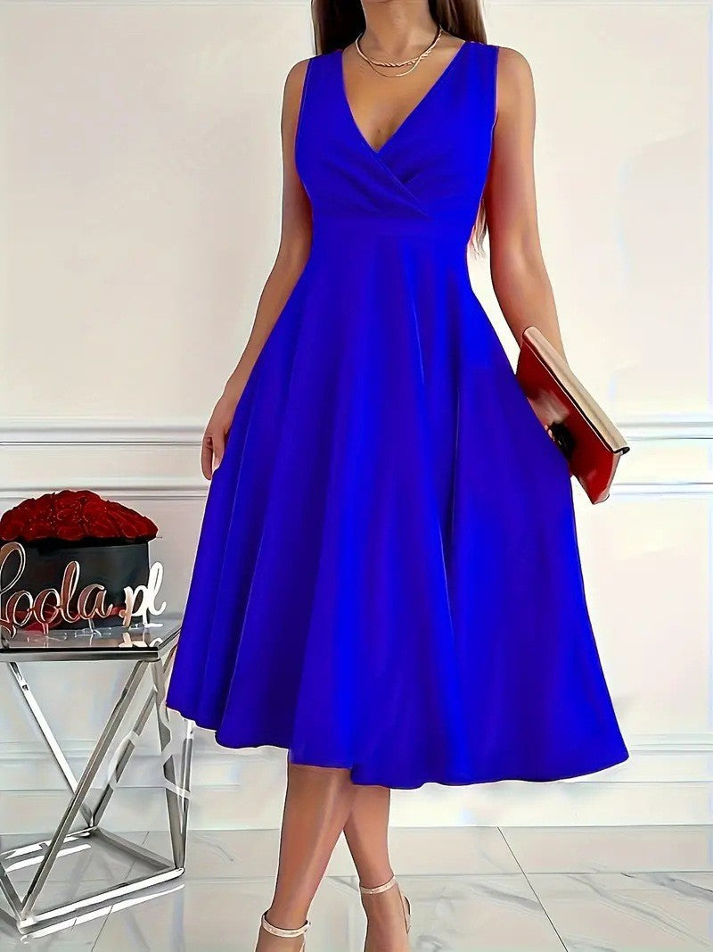 Damen elegantes A-Linie Wickelkleid mit V-Ausschnitt R&B