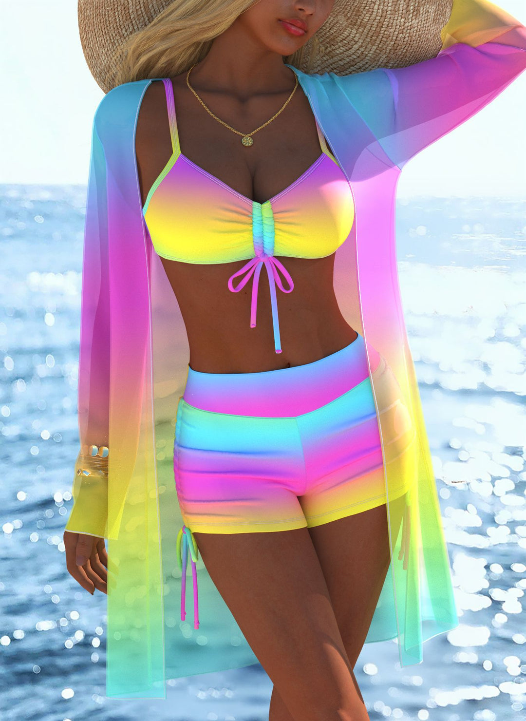Damen Bikini-Set mit raffiniertem Wickeloberteil und stilvollem Hochbund R&B