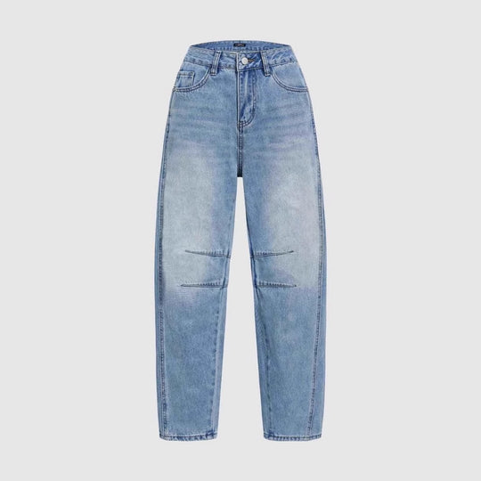 Damen weit geschnittene Denim-Jeans mit hohem Bund und modernen Designdetails R&B