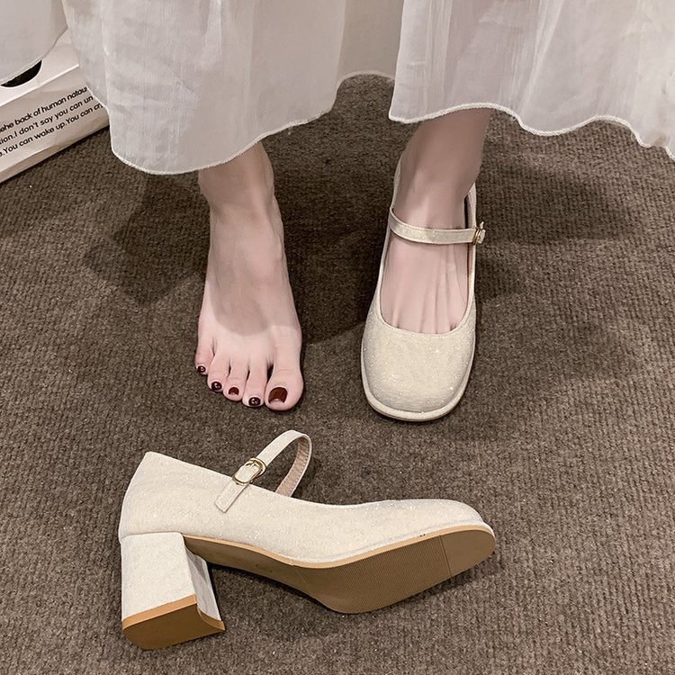Damen elegante Mary Jane Pumps mit hochwertigem Stoff und komfortablem Blockabsatz R&B