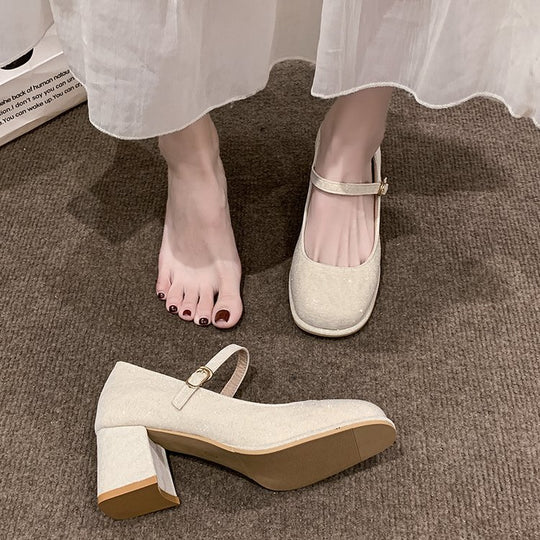 Damen elegante Mary Jane Pumps mit hochwertigem Stoff und komfortablem Blockabsatz R&B