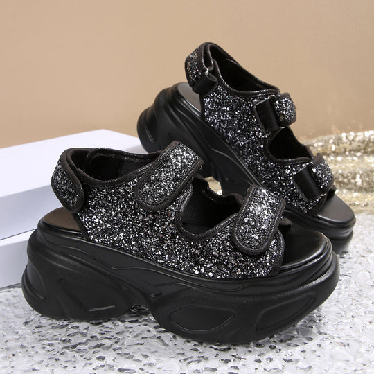 Damen Glamouröse Plateau-Sandalen mit verstellbaren Riemen und funkelnden Applikationen R&B