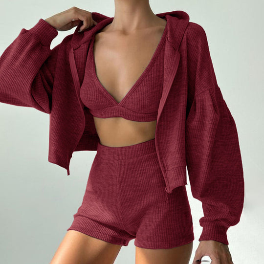 Damen Sportliches Zweiteiler-Set mit Crop-Top und lockerem Hoodie R&B