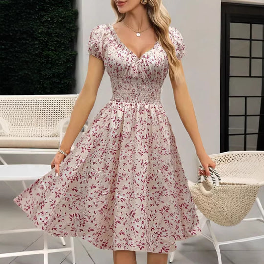 Damen Sommerliches Maxikleid mit voluminösen Puffärmeln und elastischem Taillenbund R&B