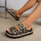 Damen modische Badesandalen mit stabilem Riemen und eleganter Animal-Print-Optik R&B