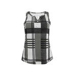 Damen ärmelloses V-Neck Top mit dekorativem Knopfdetail und modernem Karomuster R&B