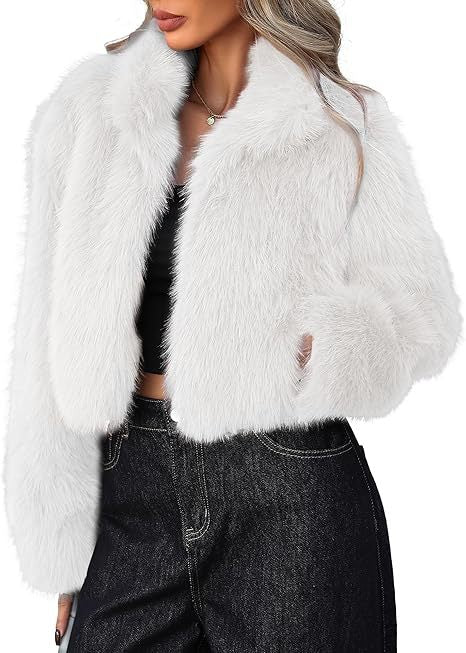 Damen Kurze Kunstpelzjacke mit weichem Fell und eleganter Silhouette R&B