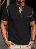 Herren nan modernes Kurzarm-Henley mit Stehkragen, Kontrastnähten und aufgesetzter Brusttasche R&B