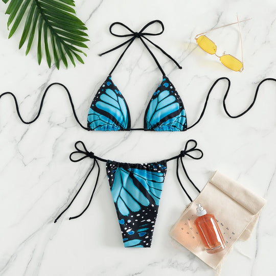 Damen Triangel-Bikini mit Schmetterling-Design und verstellbaren Bändern R&B