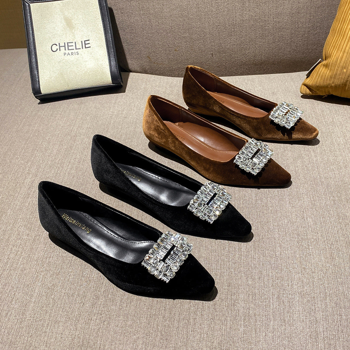 Damen elegante Ballerinas mit funkelndem Strass-Detail