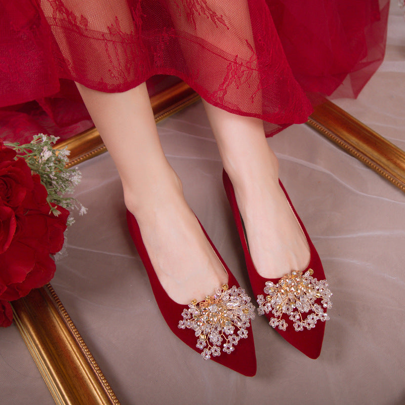 Damen Elegante Ballerinas mit funkelndem Schmuckdetail und stabilem Blockabsatz R&B