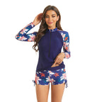 Damen Sportlicher Langarm Rashguard mit floralem Design R&B