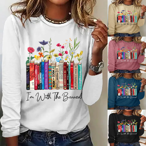 Damen Langarmshirt mit Bücher- und Blumenmotiv R&B