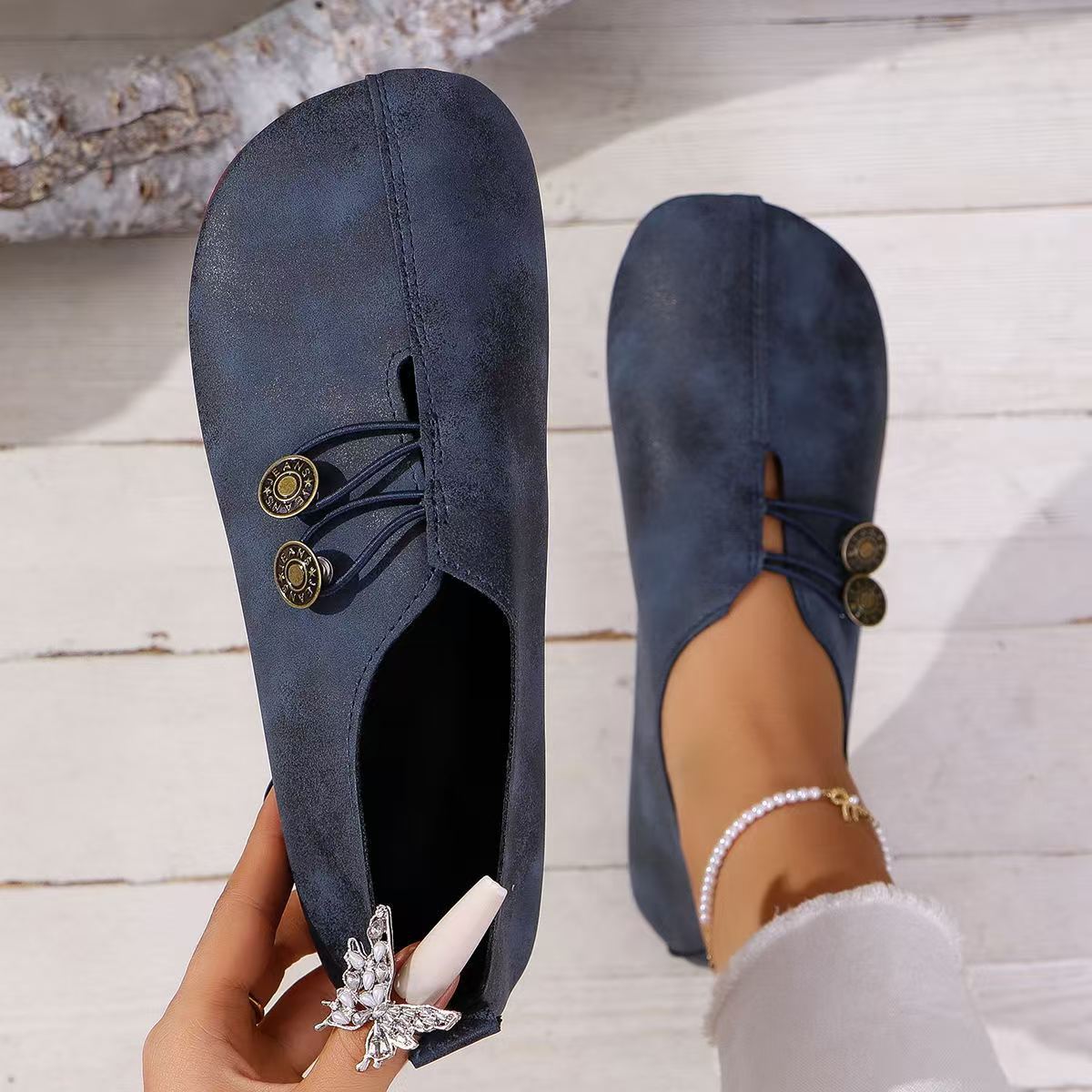 Damen Bequeme Ballerina-Schuhe mit dekorativem Knopf-Detail