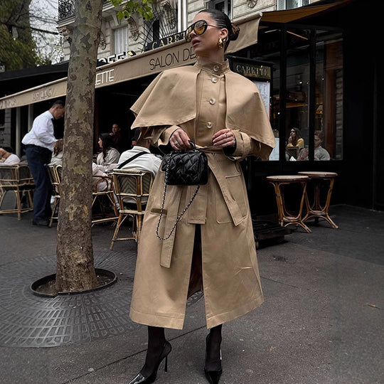 Damen eleganter Trenchcoat mit asymmetrischem Umhang R&B