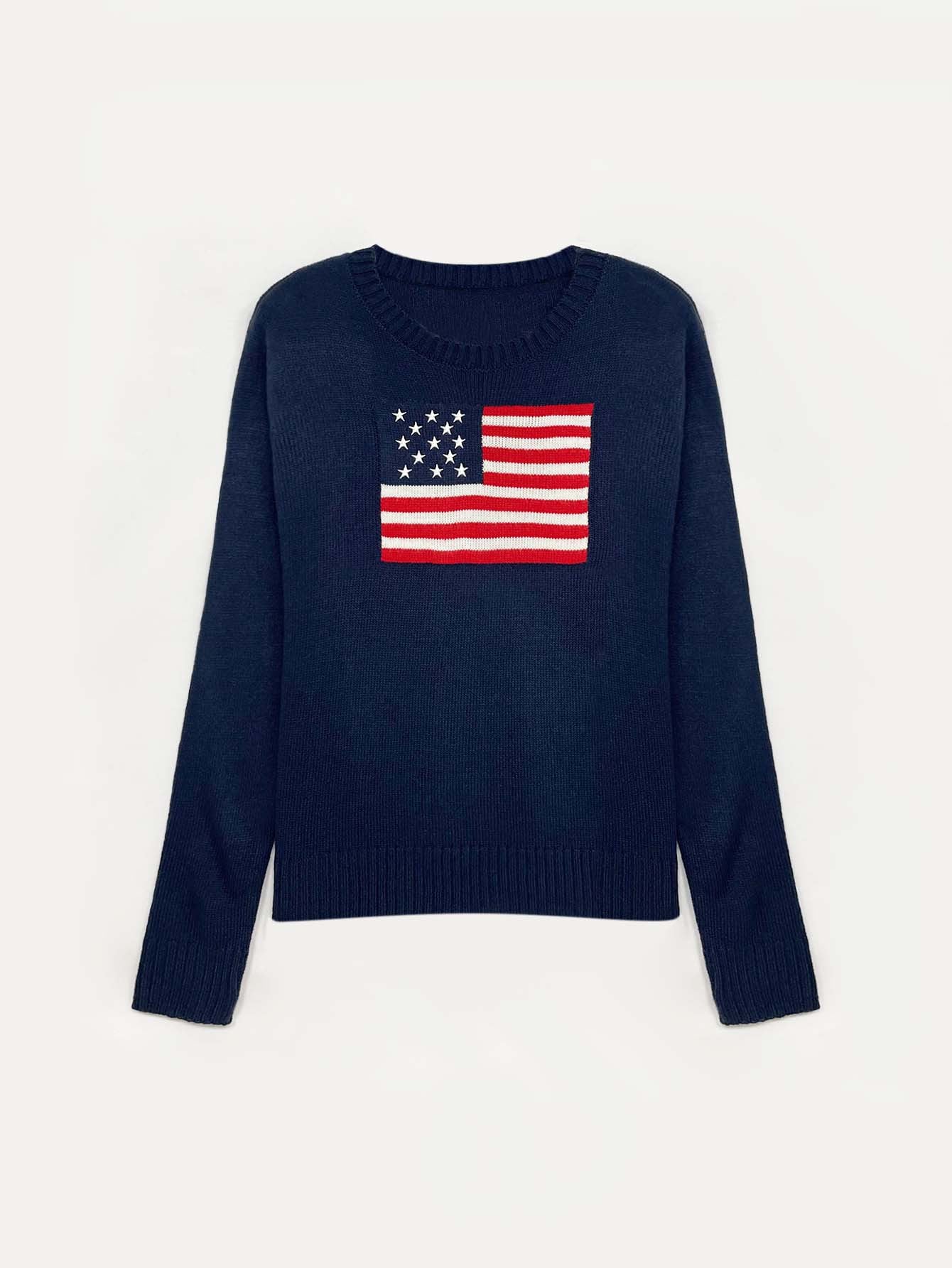 Damen Strickpullover mit amerikanischem Flaggenmotiv R&B