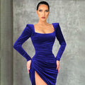 Damen Raffiniertes Stretch-Kleid mit asymmetrischem Schlitz und langen Ärmeln R&B