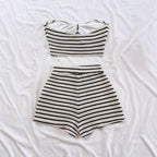 Damen Bandeau-Top und Short-Set mit maritimem Streifenmuster R&B