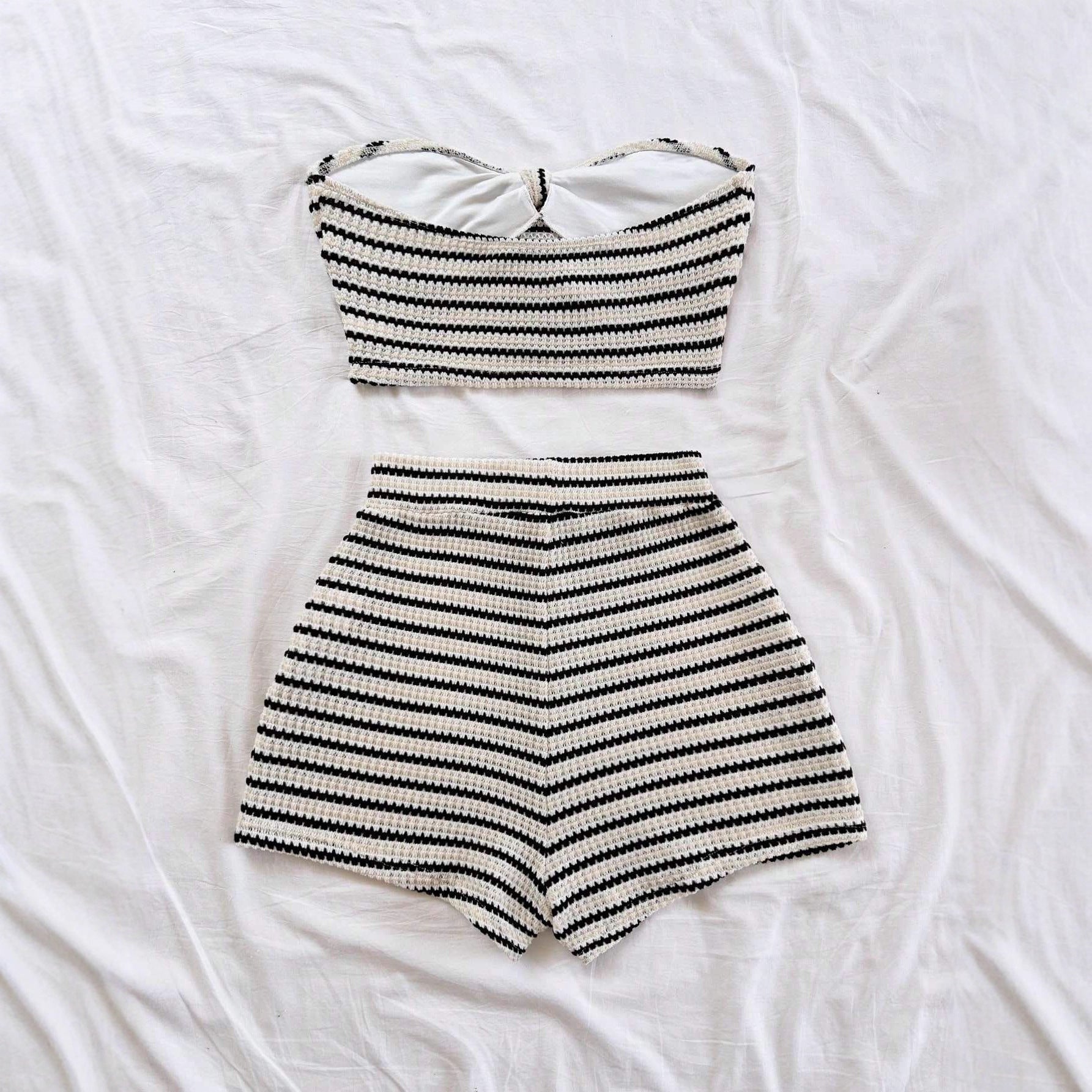 Damen Bandeau-Top und Short-Set mit maritimem Streifenmuster R&B