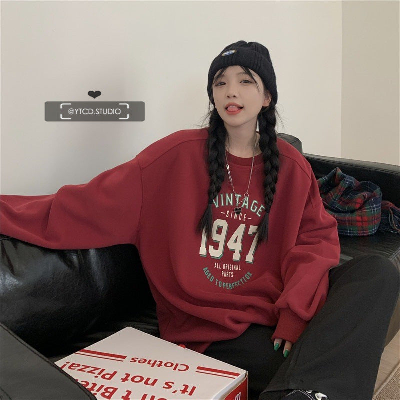 Damen lässiger Oversized Sweatshirt mit Vintage-Druck R&B
