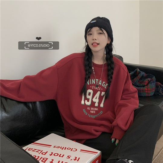 Damen lässiger Oversized Sweatshirt mit Vintage-Druck R&B
