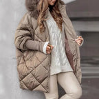 Damen Oversized Steppjacke mit Kunstpelzkragen R&B