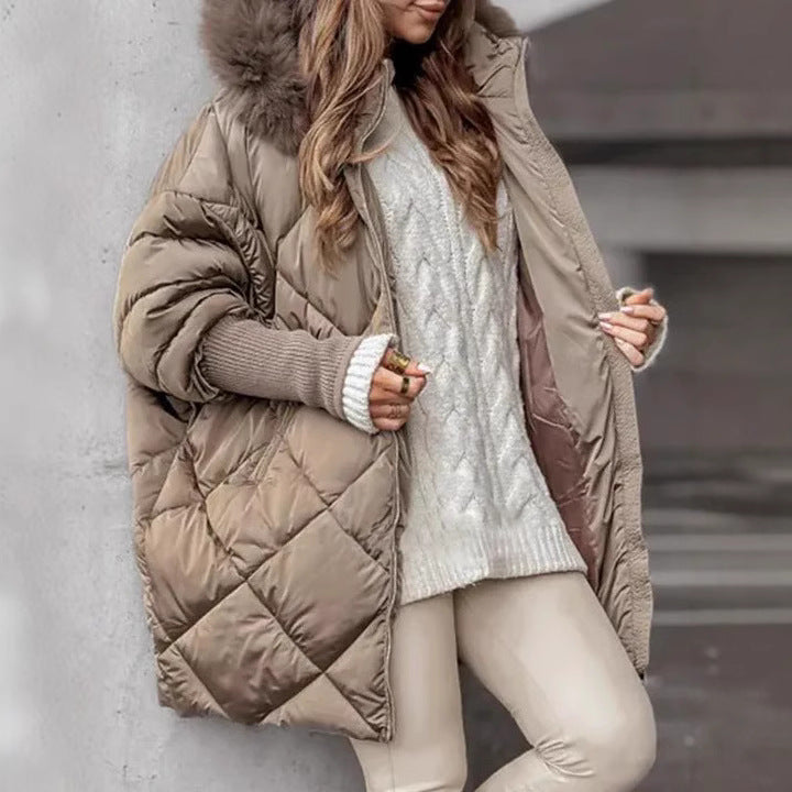 Damen Oversized Steppjacke mit Kunstpelzkragen R&B