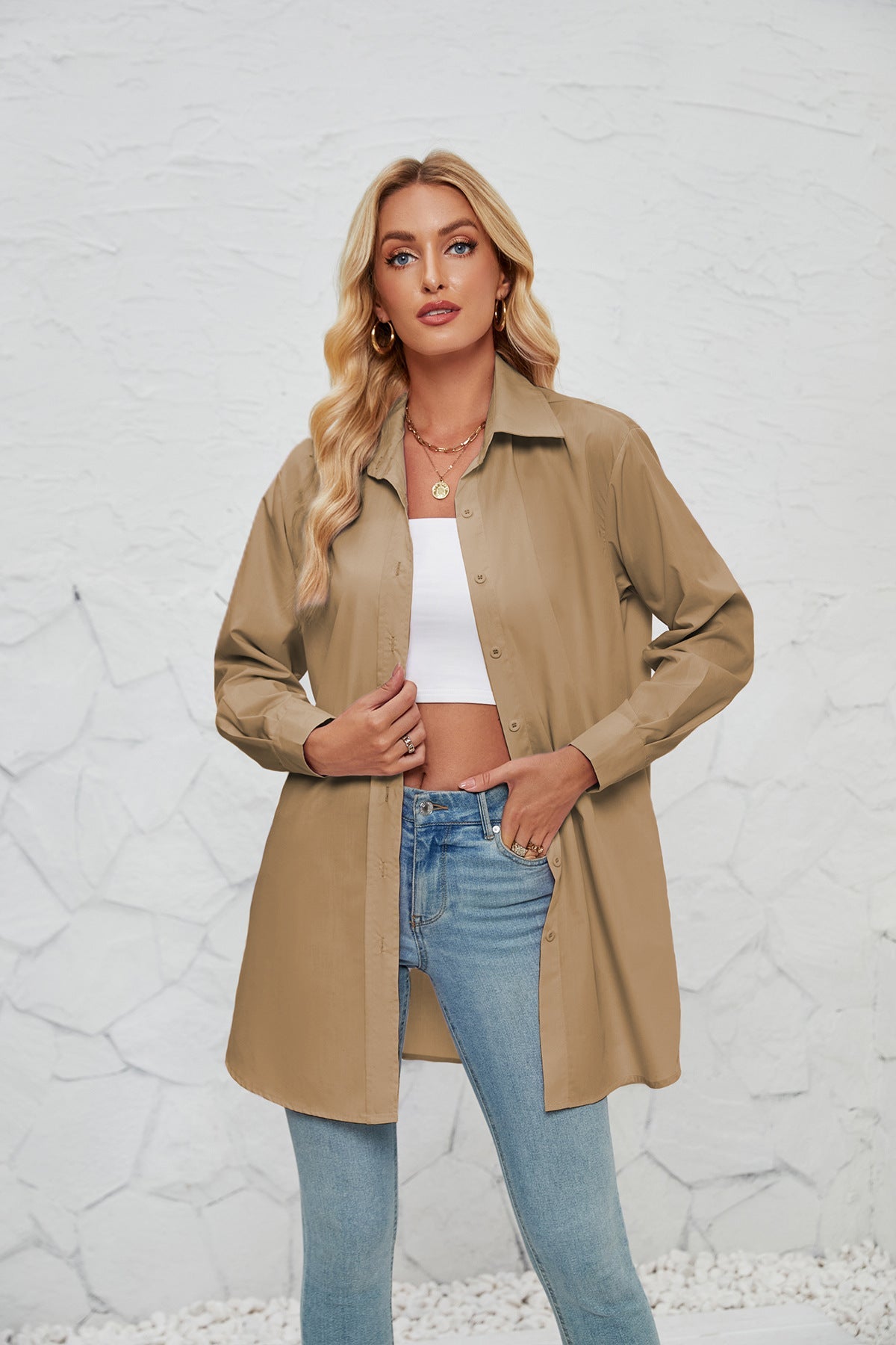 Damen lässige Hemdbluse aus leichtem Stoff R&B