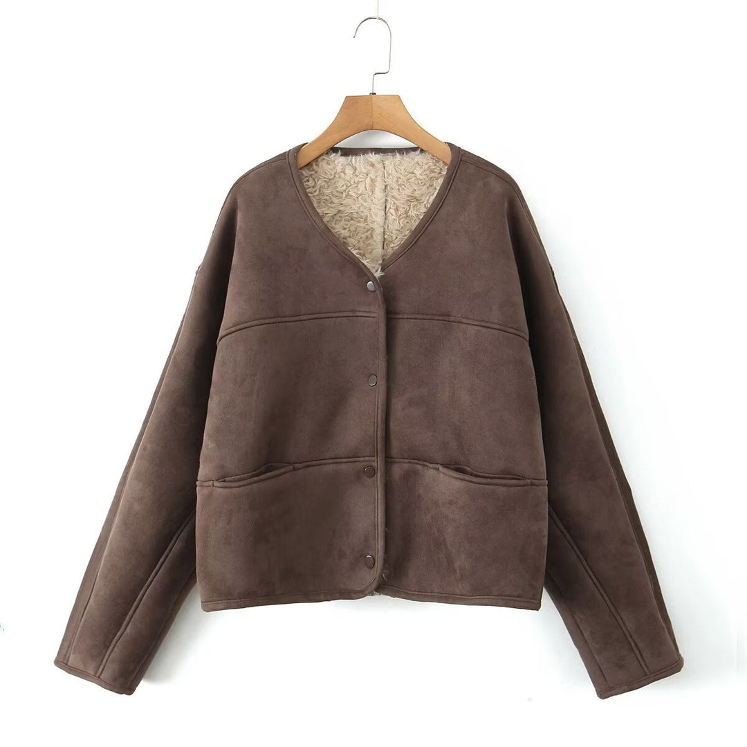 Damen Fuzzy Kurzjacke mit einzigartiger Struktur und lässigem Schnitt R&B