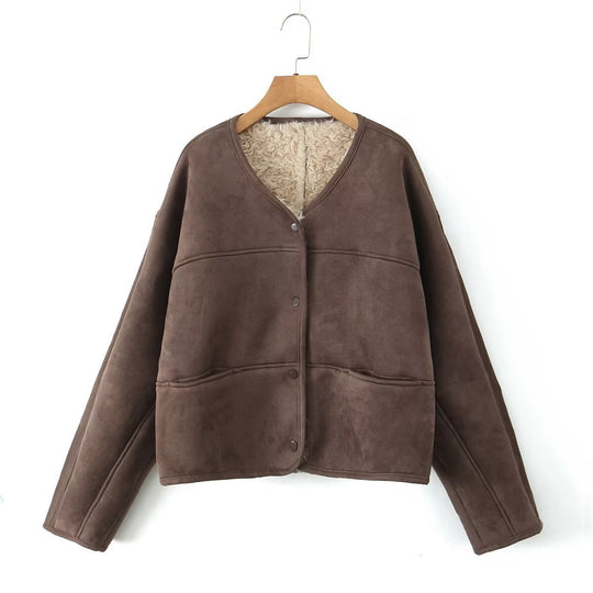 Damen Fuzzy Kurzjacke mit einzigartiger Struktur und lässigem Schnitt R&B