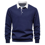 Herren nan elegantes Langarm-Poloshirt mit Kontrastkragen R&B