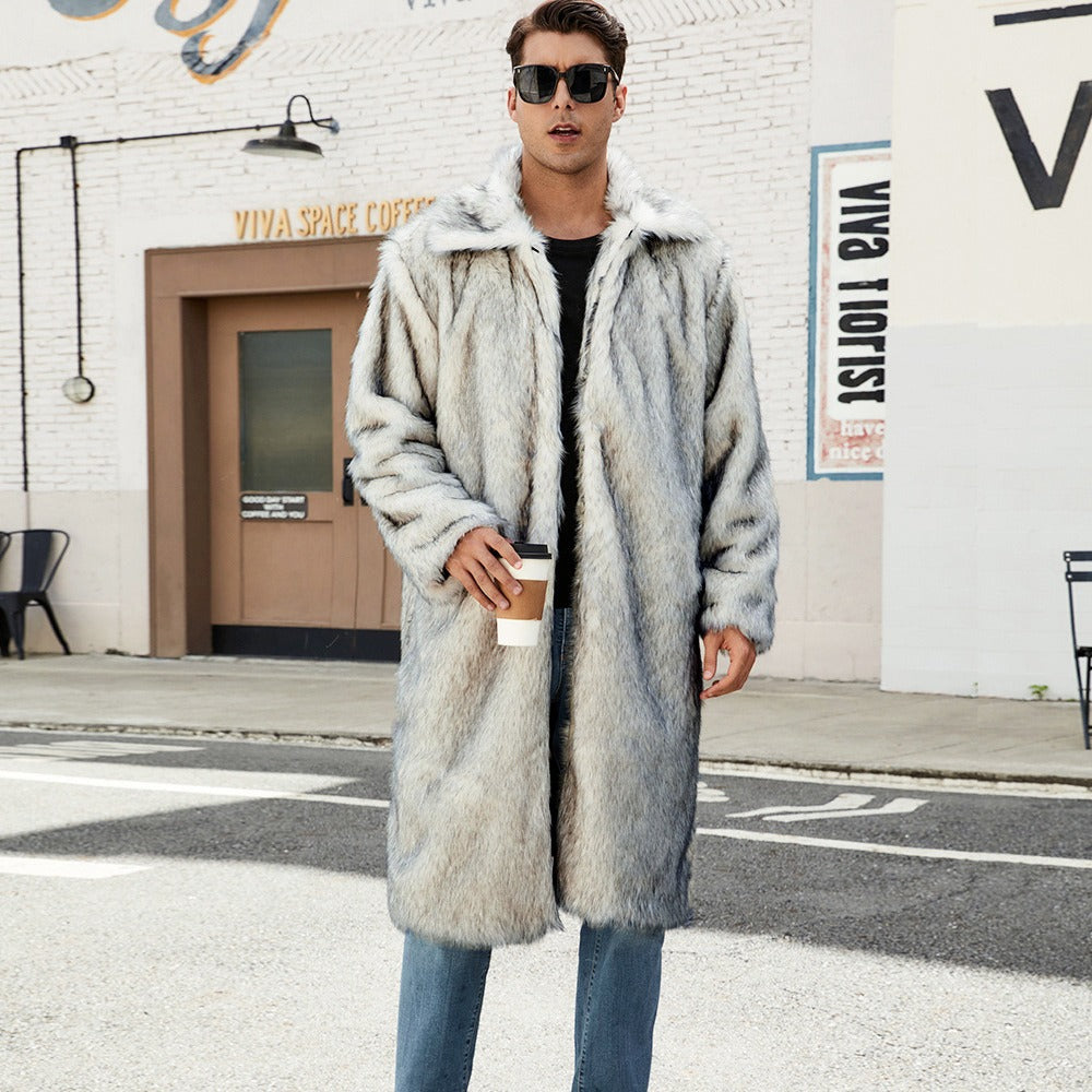 Herren Eleganter Kunstfell-Teddy-Mantel R&B