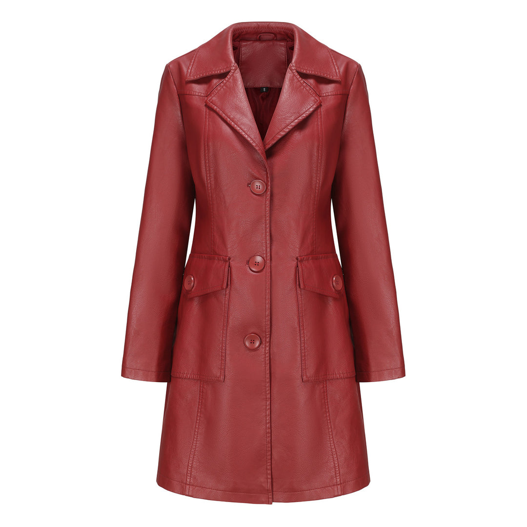 Damen modischer Kunstlederblazer mit praktischen Taschen R&B